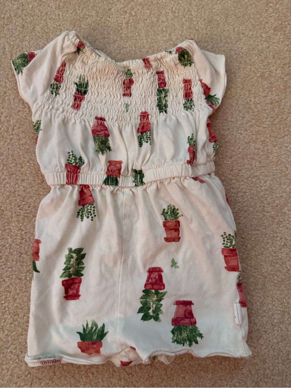 Burt’s Bee Baby White Baby Romper with Red Terracotta Pot & Green Plant Print